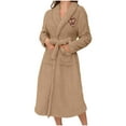 thumbnail image 1 of FAWUUDO Women's Robes Short Plush Bathrobe Knee Length Warm Soft Jacquard Robe Winter House Coat with Pockets Khaki, 1 of 6