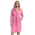 thumbnail image 1 of FAWUUDO Women's Robes Short Plush Bathrobe Knee Length Warm Soft Jacquard Robe Winter House Coat with Pockets Pink, 1 of 8