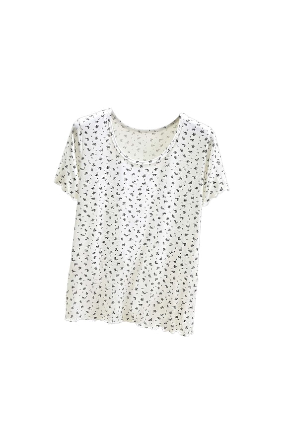 Women's Sleepwear Tops Printed Short Sleeve Crew Neck Loose Fit Casual Summer Pajama Top