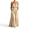 thumbnail image 1 of ROHUUQUE Women's Spaghetti Strap Tiered Maxi Sundress 2 Piece Set with Pockets Casual Summer Beach Vacation Beige, 1 of 8