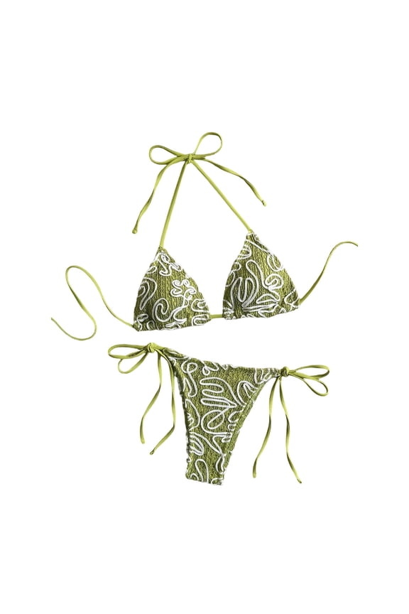 Women's Triangle Bikini Set Floral Print Two Piece Swimsuit Halter Tie Side Bathing Suits