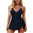 thumbnail image 1 of ROHUUQUE Women's Two Piece Swimdress Set Color Block Tank Top with Skirted Bottom Modest Slimming Athletic Swimwear, 1 of 5