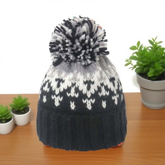 FAWUUDO Women's Winter Beanie Warm Hat with Pom PomThermal Fleece Lined Knit Cap Thick Cable Slouchy Soft for Ski Cold Weather Black