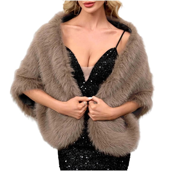 FAWUUDO Women's Winter Faux Fur Straight Wedding Scarf Wrap Collar Shawl Shrug