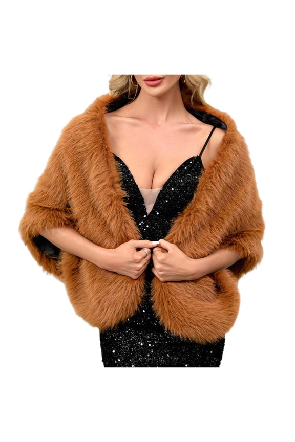 Women's Winter Faux Fur Straight Wedding Scarf Wrap Collar Shawl Shrug