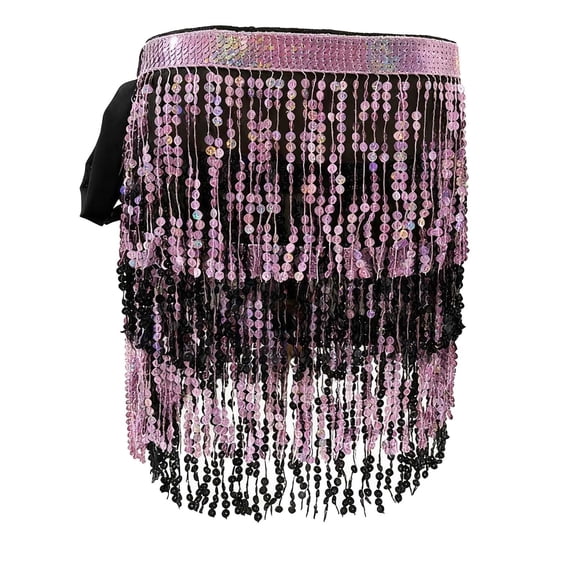 FAWUUDO Womens Belly Dance Hip Scarf with Sparkly Fringe Rave Party Sequin Skirt Costume Festival Tassel Skirt