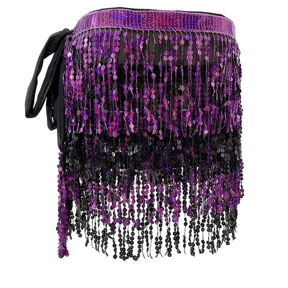 FAWUUDO Womens Belly Dance Hip Scarf with Sparkly Fringe Rave Party Sequin Skirt Costume Festival Tassel Skirt