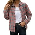 thumbnail image 1 of FAWUUDO Womens Casual Cuffed Long Sleeve Boyfriend Button Down Plaid Flannel Shirt Tops Pink, 1 of 6