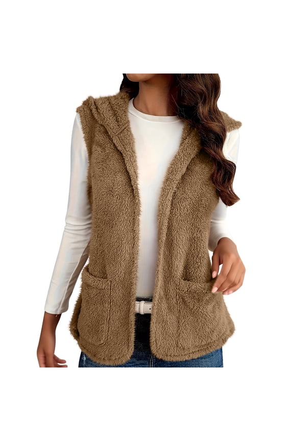 Womens Fleece Vest Casual Sleeveless Jacket Lightweight Outerwear Vests with Pockets Womens Fall Khaki