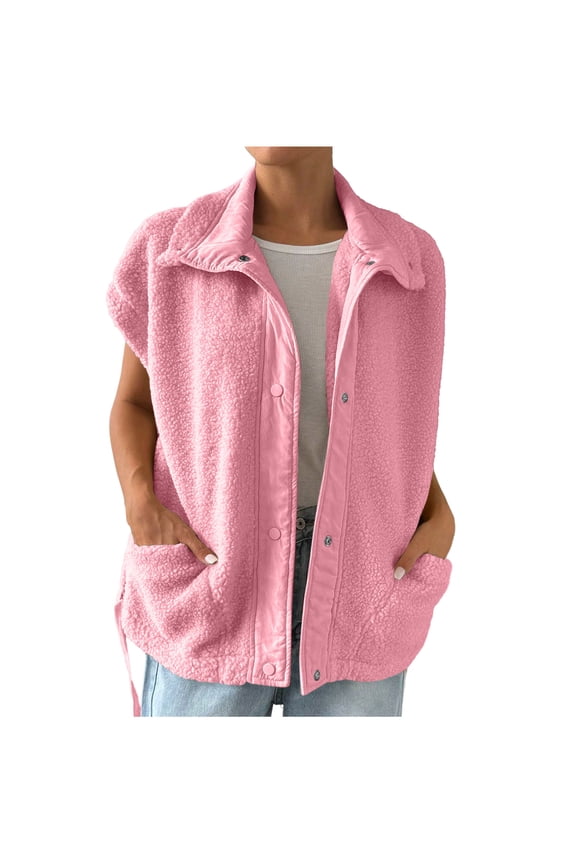 Womens Fleece Vest Casual Sleeveless Jacket Lightweight Outerwear Vests with Pockets Womens Fall Pink