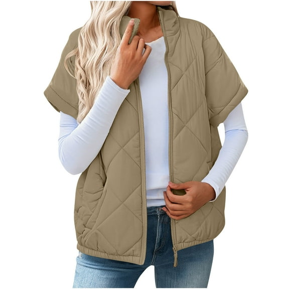 FAWUUDO Womens Fuzzy Fleece Vest Oversized Sleeveless Sherpa Jacket Casual Warm Outerwear with Pockets Fall Clothes Khaki
