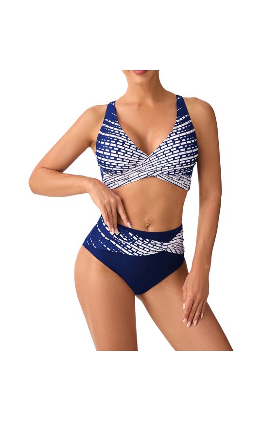 Womens High Waisted Bikini Set Printed Two Piece Swimsuits Retro Floral Push Up Swimsuit Summer Beach