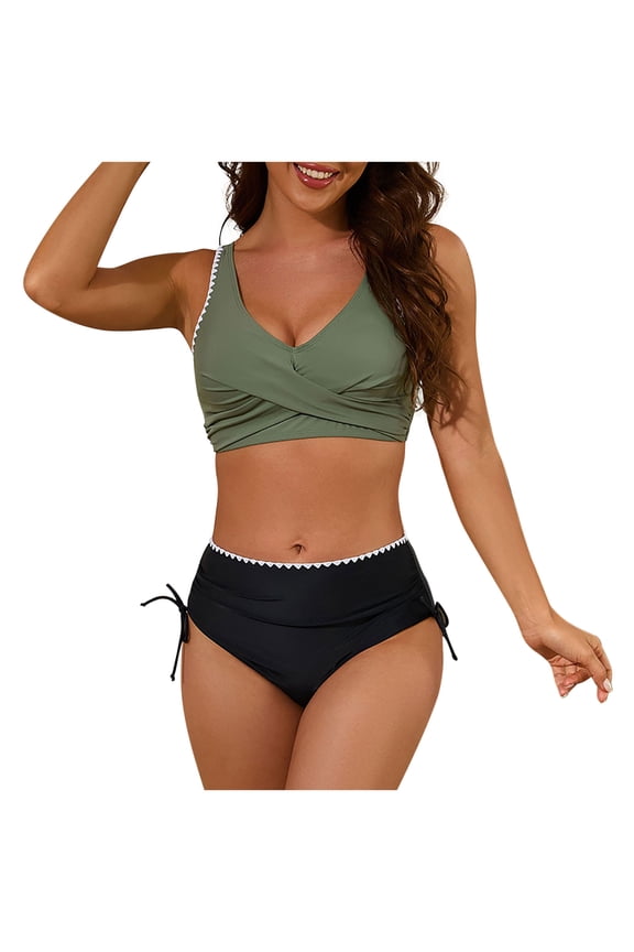 Womens High Waisted Bikini Tummy Control 2 Piece Bathing Suit Mesh Modest Two Piece Swimsuit