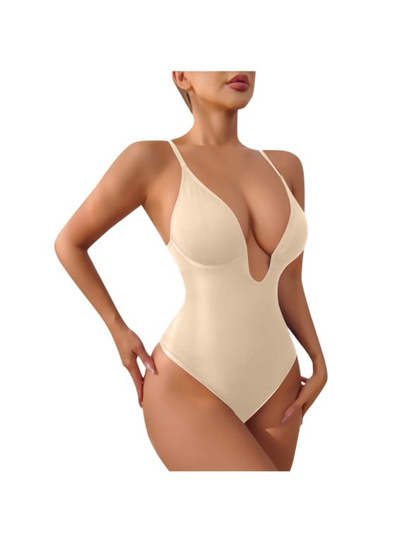 FAWUUDO Womens Lace Camisole Bodysuit Adjustable Spaghetti Strap Push Up Bodysuit Tummy Control Body Shaper High Cut Leg Waist Trainer E-Beige