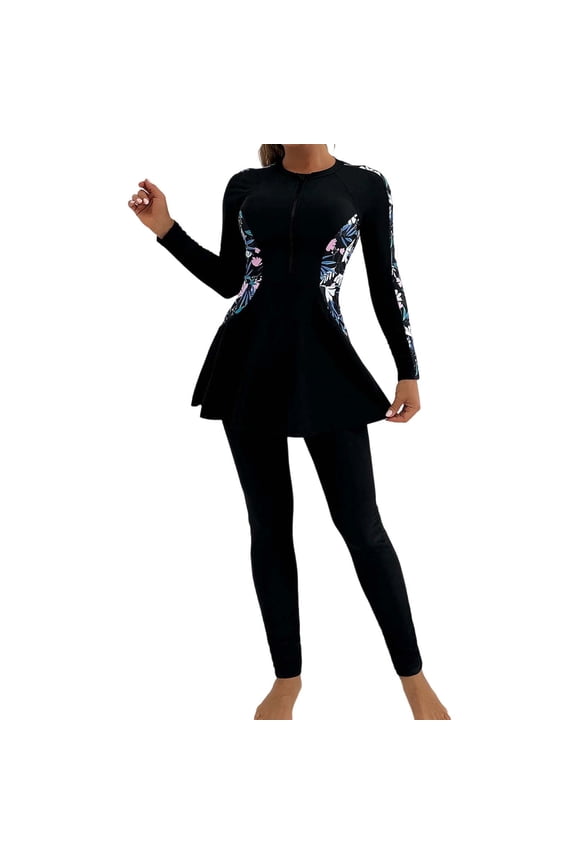 Womens Modest Swimwear Two Piece High Waisted Tankini Sets Long Sleeve Full Coverage Muslim Beach Wear
