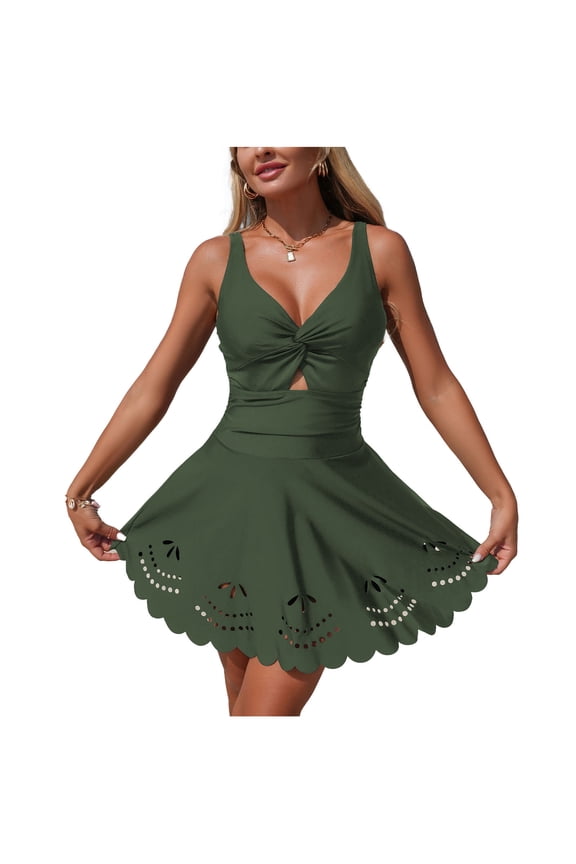 Womens One Piece Swimsuits Cutout Monokini Mesh Lace Up Halter Plunge Bathing Suits Elegant Summer Beach V Neck