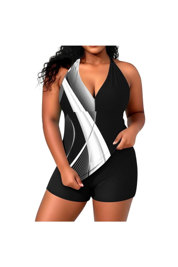 Womens Plus Size Cutout Two Piece Swimsuit Tummy Control Sport Bathing Suit Beachwear