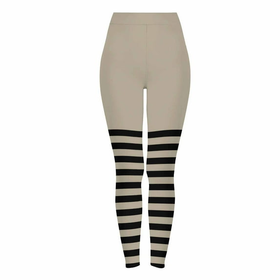FAWUUDO Womens Printed Leggings Digital Print Footless Stretchy Tights Khaki
