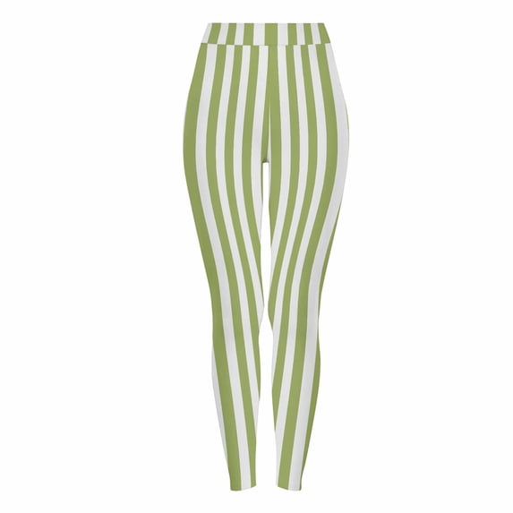 FAWUUDO Womens Printed Leggings Digital Print Footless Stretchy Tights Olive Green