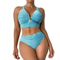 thumbnail image 1 of FAWUUDO Womens Shirred Deep V Bikini Top High Waisted Bottom Two Piece Swimsuit Ruched Tummy Control, 1 of 8