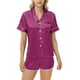 thumbnail image 1 of FAWUUDO Womens Silk Satin Pajamas Set Short Sleeve Sleepwear Soft Button Down Loungewear Two-piece Pjs Sets, 1 of 6