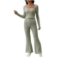 thumbnail image 1 of FAWUUDO Womens Striped 2 Piece Outfits Casual Square Neck Cropped Top Drawstring Wide Leg Pants Matching Pajamas Set, 1 of 7