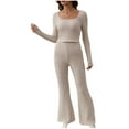 thumbnail image 1 of FAWUUDO Womens Striped 2 Piece Outfits Casual Square Neck Cropped Top Drawstring Wide Leg Pants Matching Pajamas Set, 1 of 8