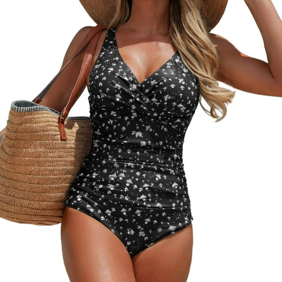 FAWUUDO Womens Swimsuits Tummy Control Bathing Suit Slimming One Piece Shapewear Swimwear with Ruched Waist