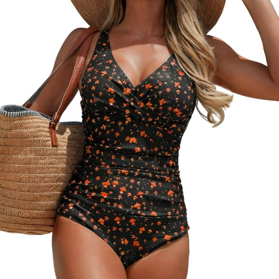 FAWUUDO Womens Swimsuits Tummy Control Bathing Suit Slimming One Piece Shapewear Swimwear with Ruched Waist