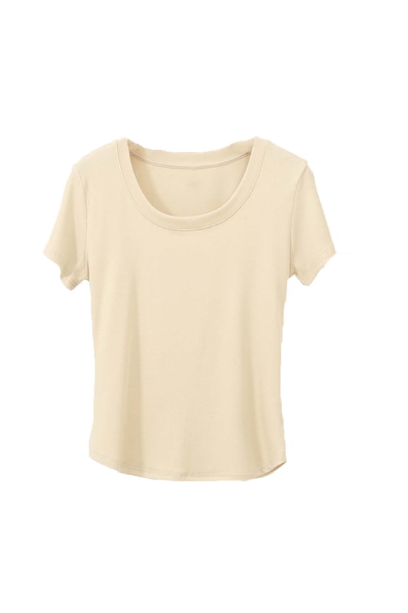 Womens T-Shirts Solid Color Square Neck Short Sleeve Loose Casual Tops Summer Everyday Tees