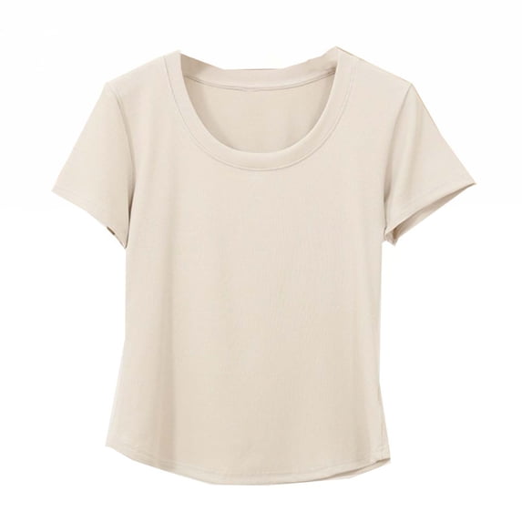 ROHUUQUE Womens T-Shirts Solid Color Square Neck Short Sleeve Loose Casual Tops Summer Everyday Tees