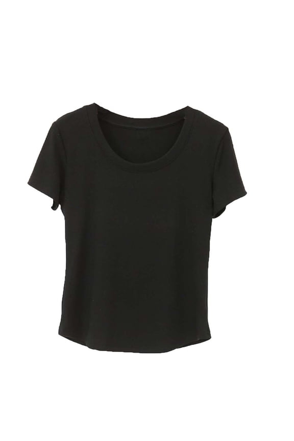 Womens T-Shirts Solid Color Square Neck Short Sleeve Loose Casual Tops Summer Everyday Tees