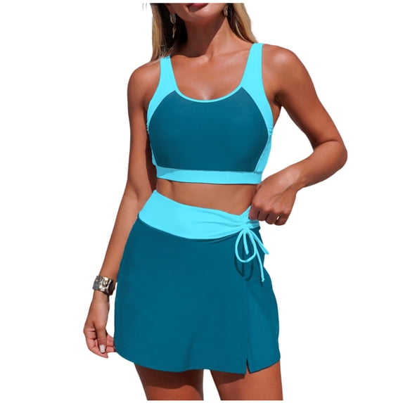 FAWUUDO Womens Tankini Swimsuits 2 Piece Colorblock Boy Shorts Swimwear Set Sporty Tummy Control Bathing Suits with Bottoms