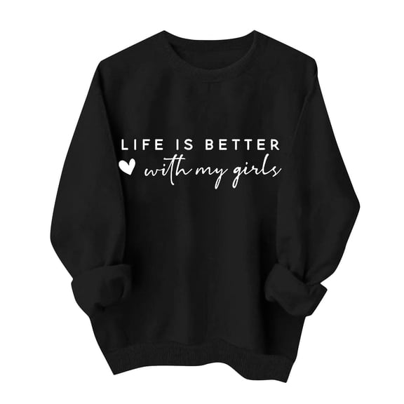 FAWUUDO Womens Valentines Day Heart Print Crewneck Sweatshirt Long Sleeve Loose Fit Pullover Casual Comfortable Romantic Holiday Gift Black XS