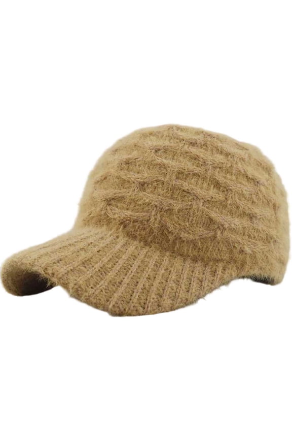 Wool Blend Visor Beanie Warm Classic Cable Knit Hat with Sun-Blocking Brim for Large Heads