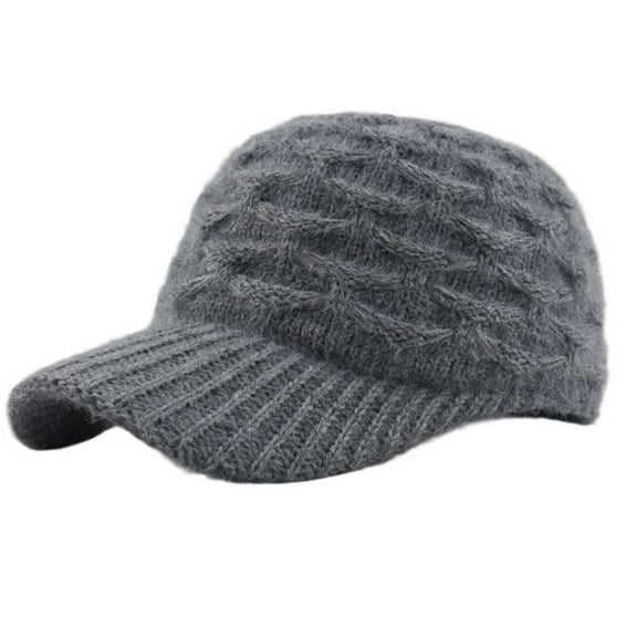 FAWUUDO Wool Blend Visor Beanie Warm Classic Cable Knit Hat with Sun-Blocking Brim for Large Heads