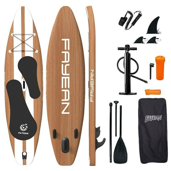 Inflatable Stand Up Paddle Board 10.5’/11’×33”×6” Non-Slip Deck, Complete SUP Accessories for All Skill Levels, Wide Seat & Safety Leash, 3 Fins, Adjustable Paddle, Pump & Backpack