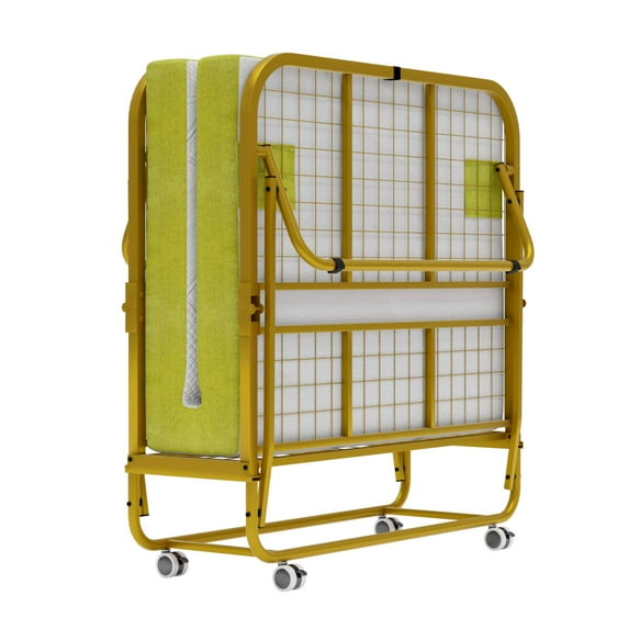 FAYEAN Folding Bed with Mattress, Memory Foam, 75x38 Twin Size Steel Frame Base, Portable Foldable Roll Away Adult Bed with Lockable Wheels, Easy Assembly & Moving, Space-Saving -