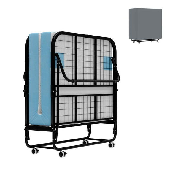 Folding Bed with Memory Foam, 75x38 Twin, Steel Frame, Portable