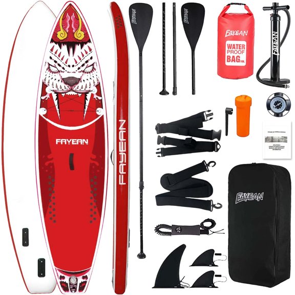 Inflatable Stand up Paddle Board,Extra Wide,Adjustable Paddle with SUP Accessories,Shoulder Strap,Waterproof Bag,Leash,Hand Pump, Repair Kit,for Adults/Youth/Family/Big Red