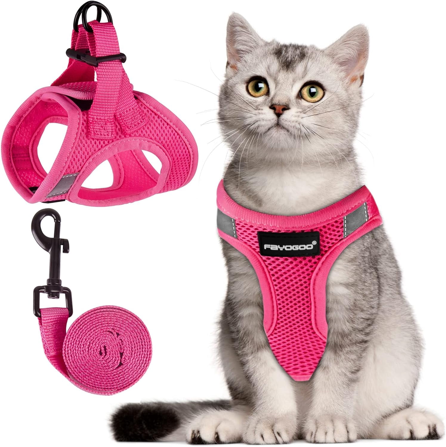 FAYOGOO Escape Proof Cat Harness and Leash Set for Walking, Secure-Fit Step-in Cat Vest Harness, Soft & Lightweight for Kittens and Large Cats
