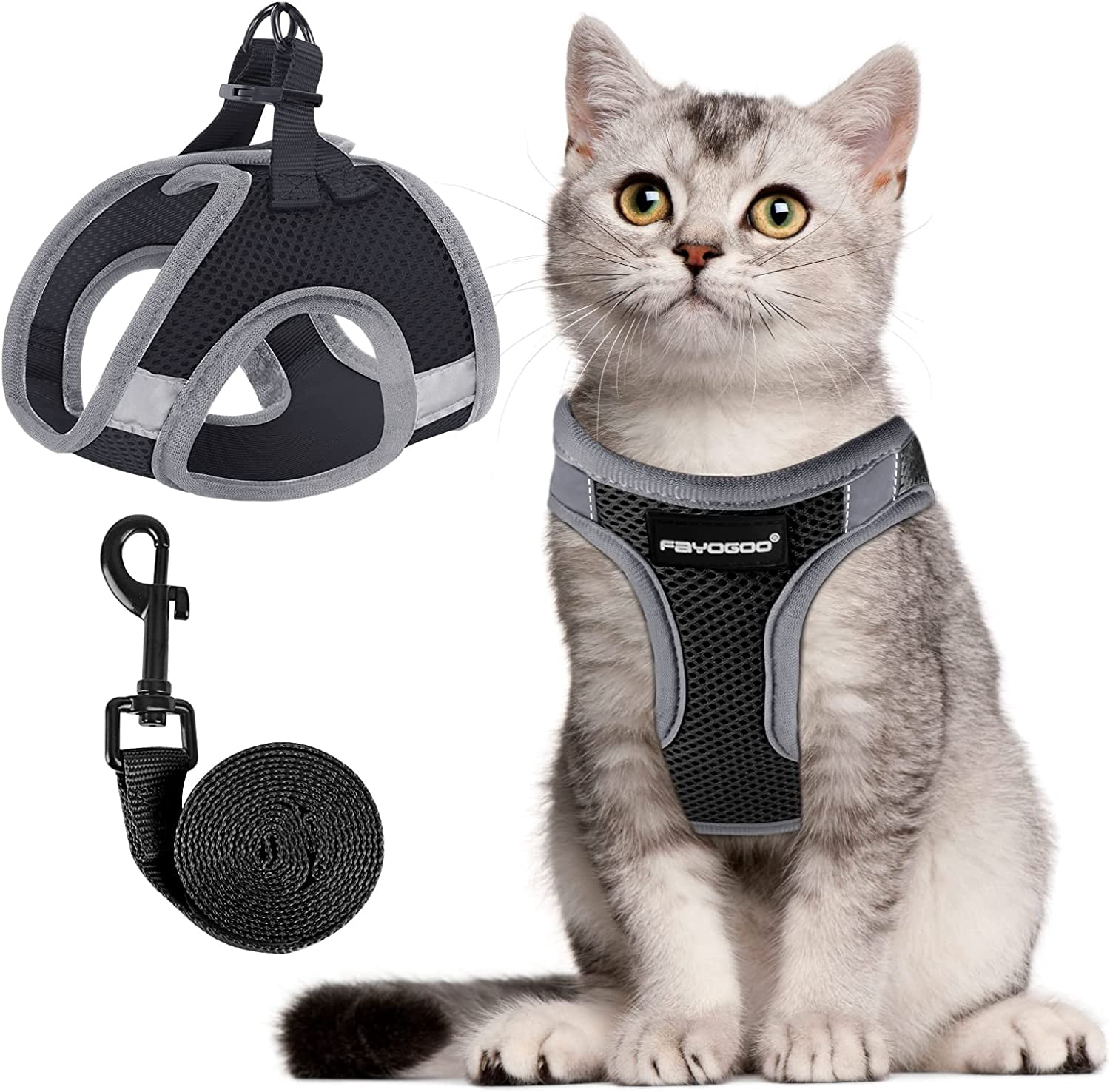 FAYOGOO Escape Proof Cat Harness and Leash Set for Walking, Secure-Fit Step-in Cat Vest Harness, Soft & Lightweight for Kittens and Large Cats