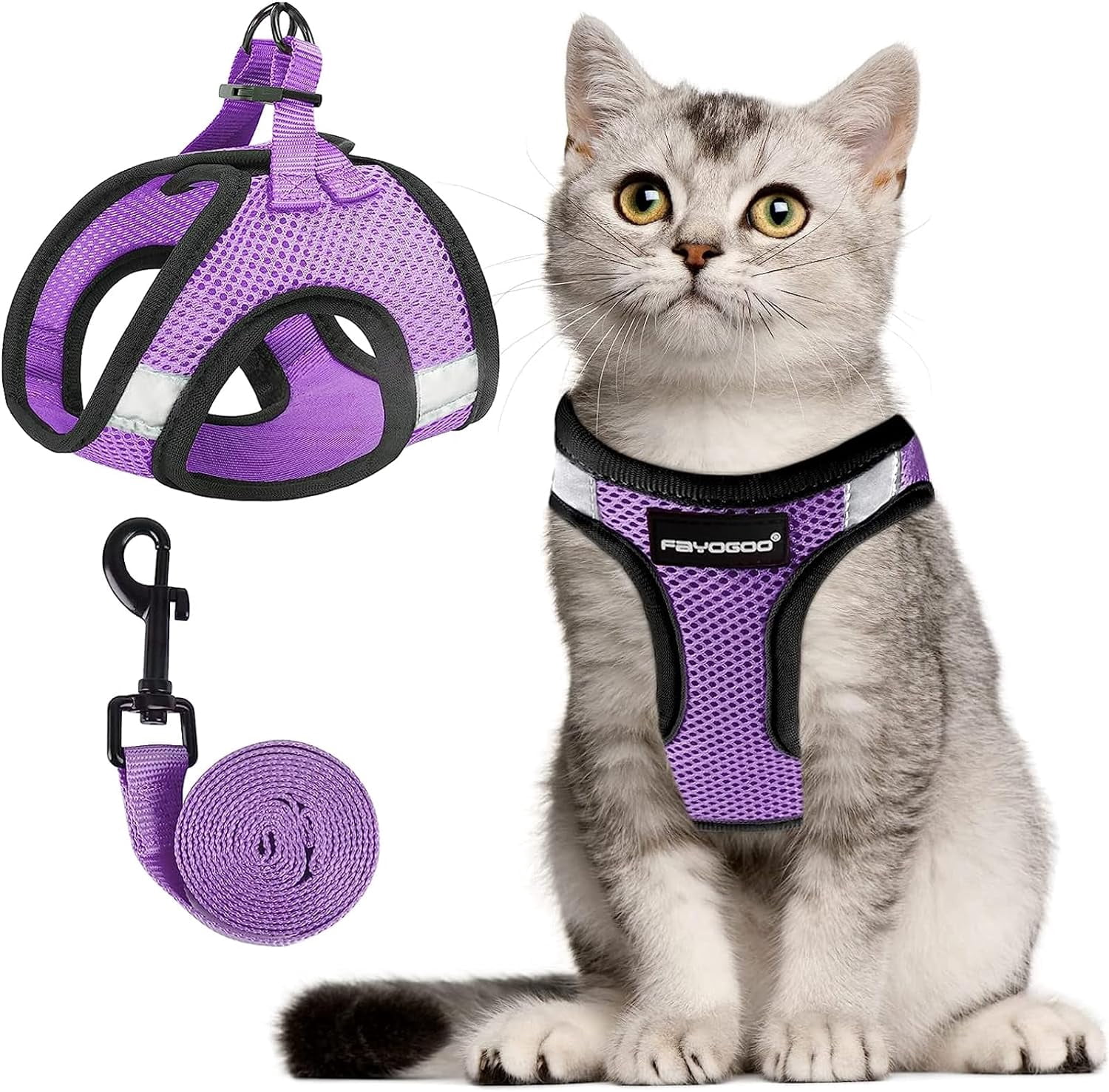 FAYOGOO Escape Proof Cat Harness and Leash Set for Walking, Secure-Fit Step-in Cat Vest Harness, Soft & Lightweight for Kittens and Large Cats