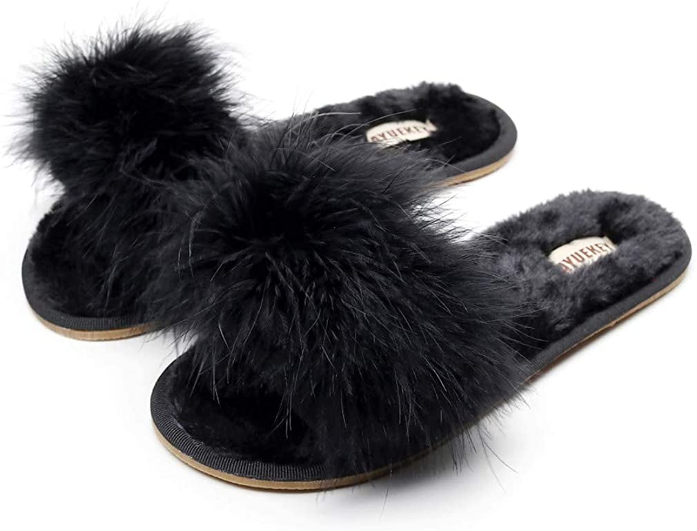 FAYUEKEY Fur Slippers for Women Summer Autumn Fluffy Furry Soft Plush ...