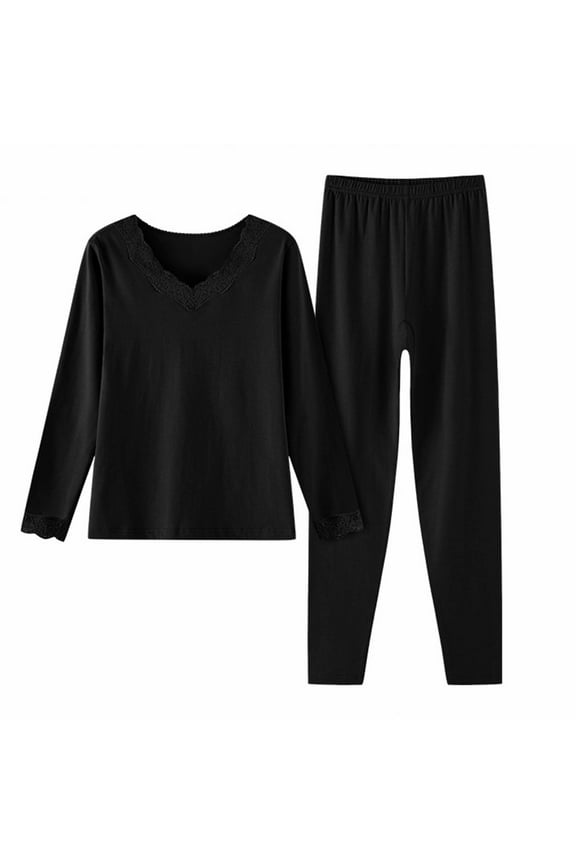 Cotton Thermal Underwear for Women Long Johns V-Neck Warm Top and Bottom Size M-3XL