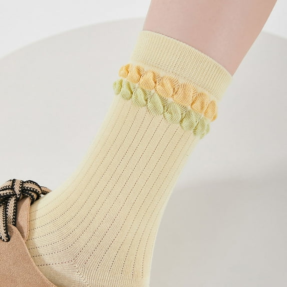 FAZVAOO Crew Socks for Women Cotton Double Thin Socks Yellow