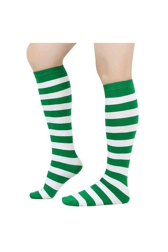 Crew Socks for Women Cotton Warm Striped Socks Green