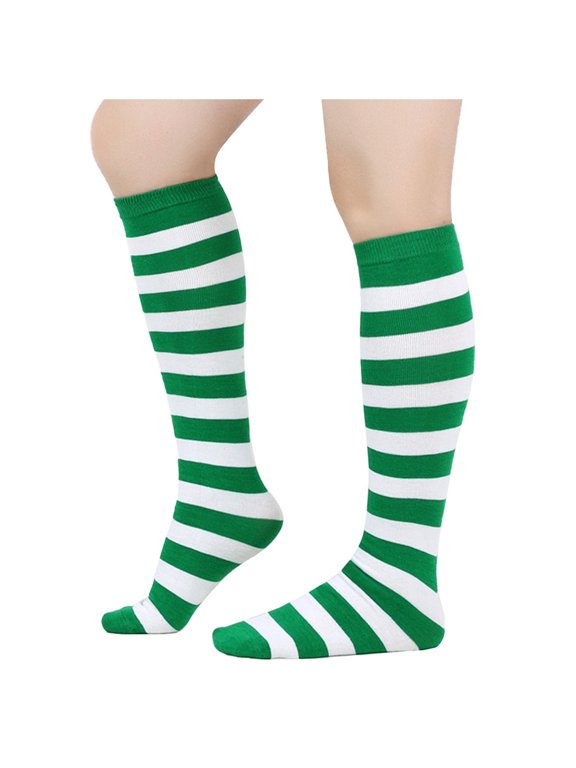Crew Socks for Women Cotton Warm Striped Socks Green