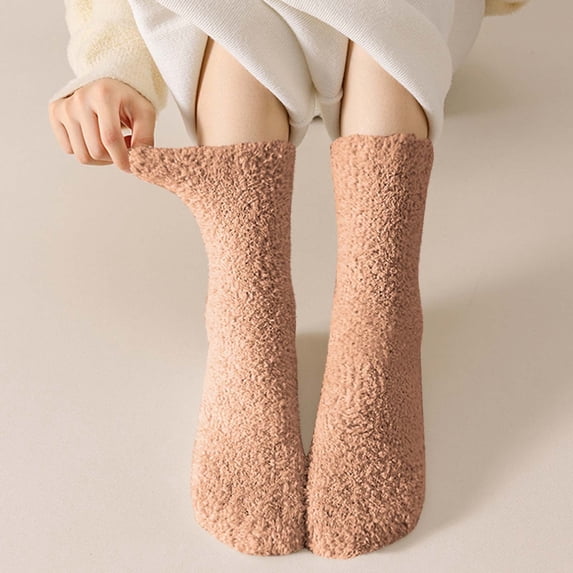 FAZVAOO Fuzzy Socks for Women Crew Thick Warm Socks Brown