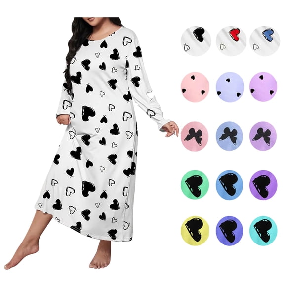 FAZVAOO Nightgowns for Women Heart Print Long Sleeve Nightgowns